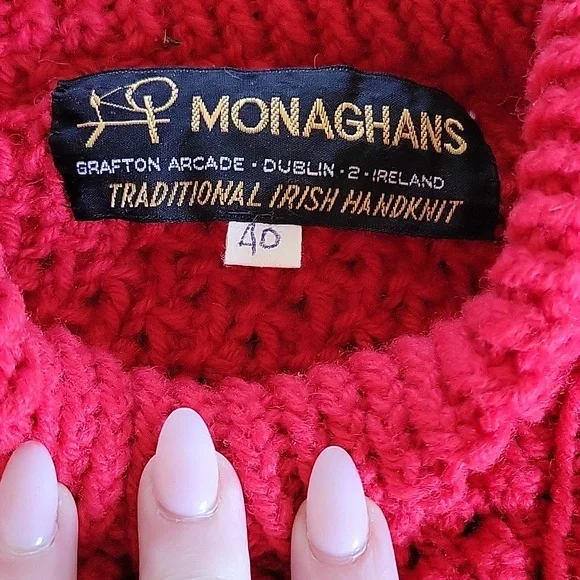 Vintage Monaghans Traditional Irish Handknit Cable Knit Sweater - Picture 2 of 6
